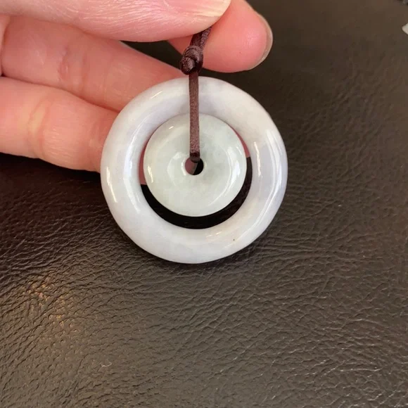 Double Round Donut Jade Natural Pendant White Lucky